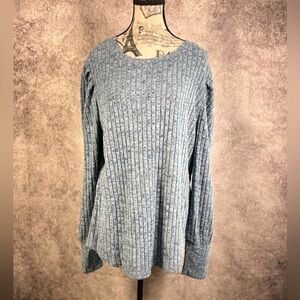 MIHOLL Soft Warm Blue Ribbed Knit Puff Sleeve Sweater Size XL